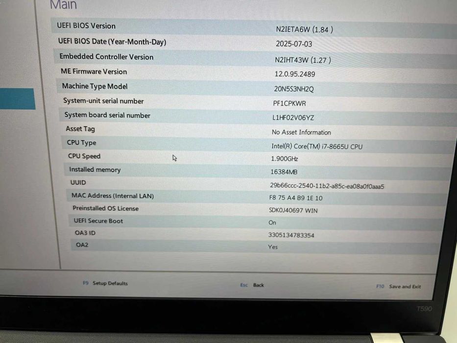 Laptop SH Lenovo T590 15.6″ i7-8665U 16gb RAM SSD 512 NVME Bat NOUA