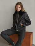 Geaca din piele Massimo Dutti cu guler de blana