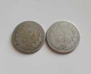 Set monede 2 lei 1873 si 1875, argint, Carol 1