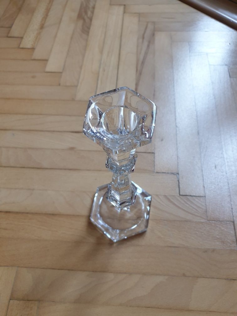 Suport sfesnic lumânare cristal taiat manual Vitrometan Medias, Boemia