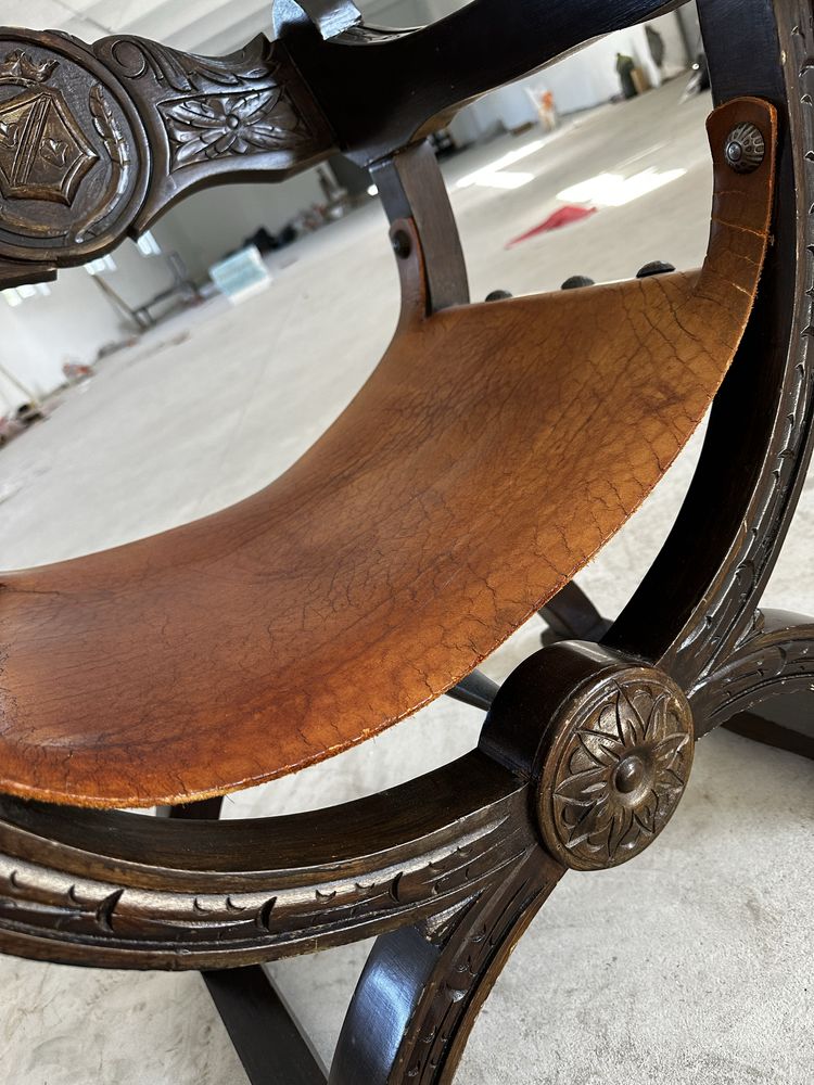 Античен стол със седло от естествена кожа 1900s Dante X-chair