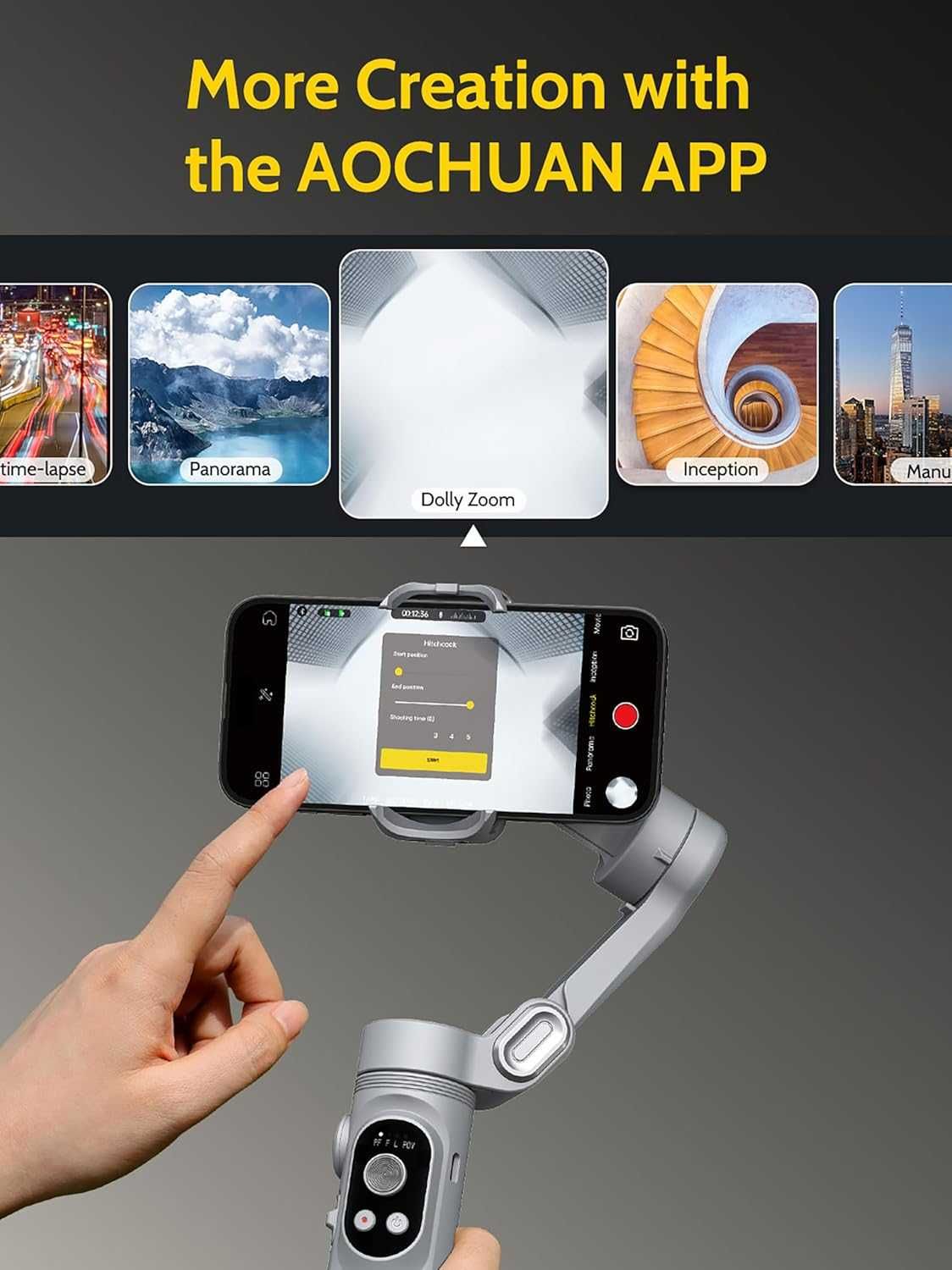 AOCHUAN 3-осен гимбал стабилизатор iPhone Android AI проследяване, сив