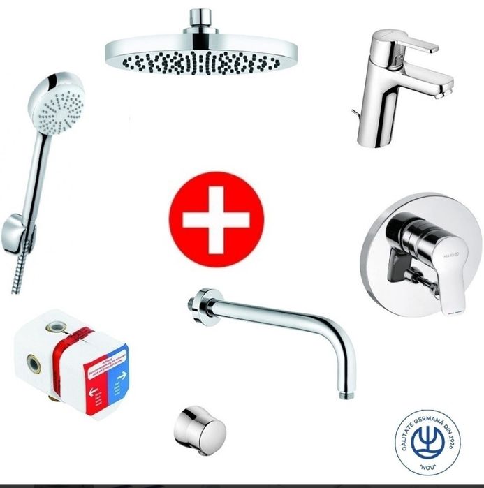 Kludi Pure&Easy Set 7 in 1 pentru dus incastrat, cu baterie de lavoar