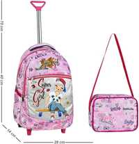 Школьный набор рюкзак с выдвижной ручкой и ланч бокс для девочек