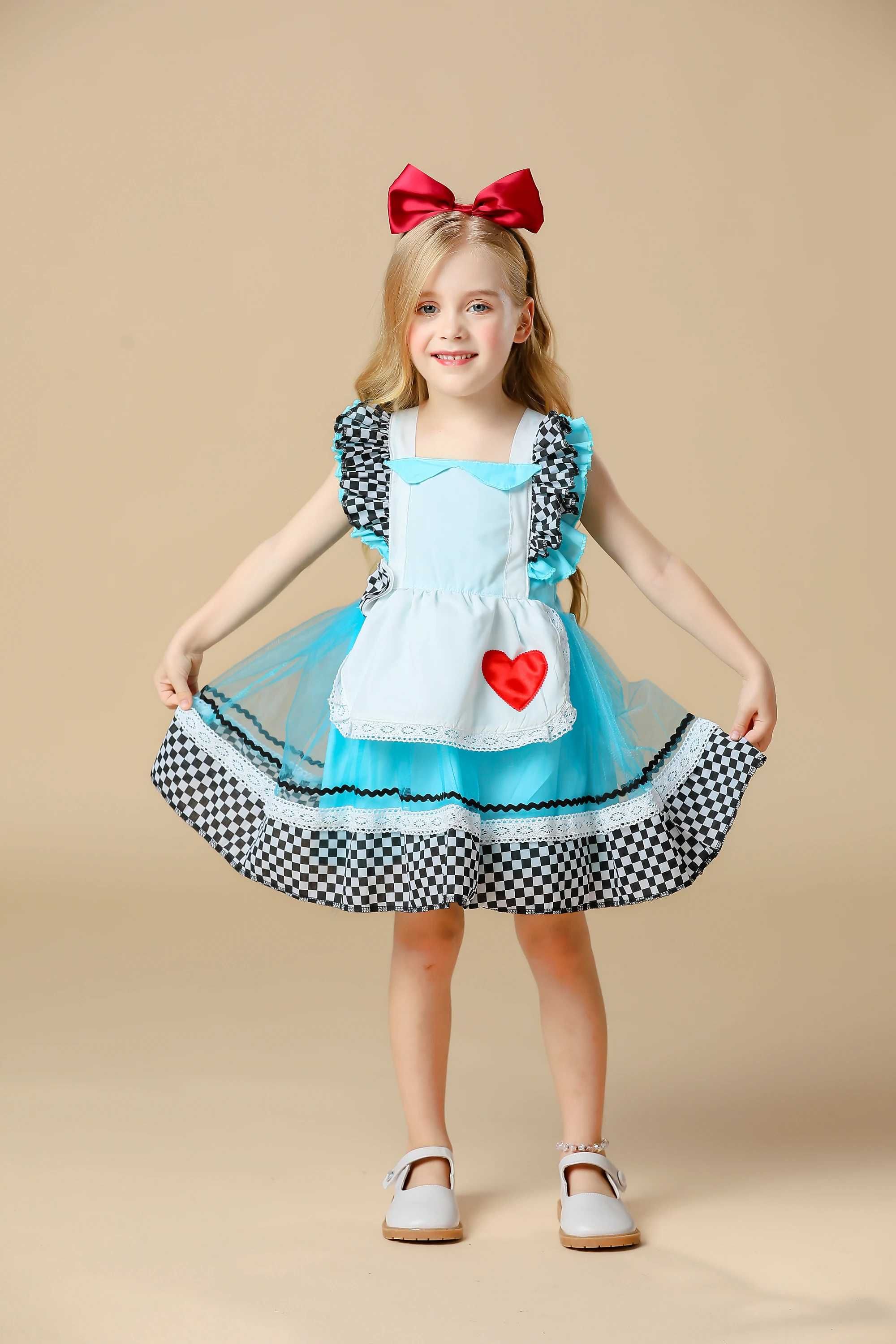 Rochie rochita costum Alice in Tara Minunilor NOUA 6 si 8 ani