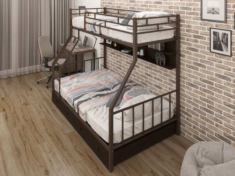 Детская Кровать Двухъярусная ВЕРОНА, матрас, полки и ящик