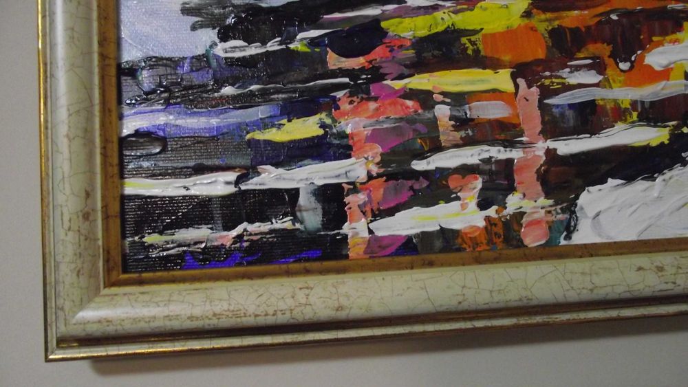 СТАРА картина - / Пейзаж - река на залез /- масло - Супер -