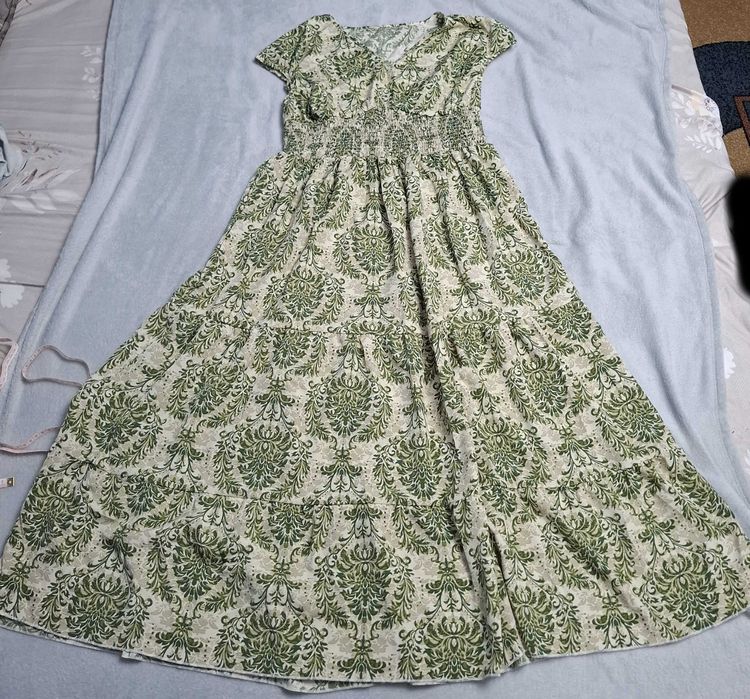 Rochie de vara, lunga, verde cu model etnic, XL-42