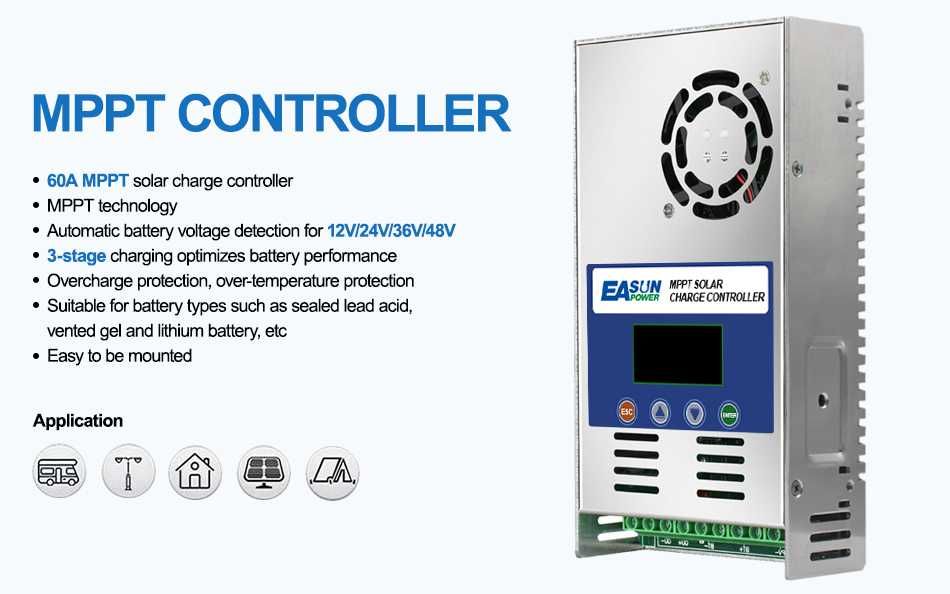 Controler solar MPPT de încărcare și descărcare 12V - 48V Lifepo4