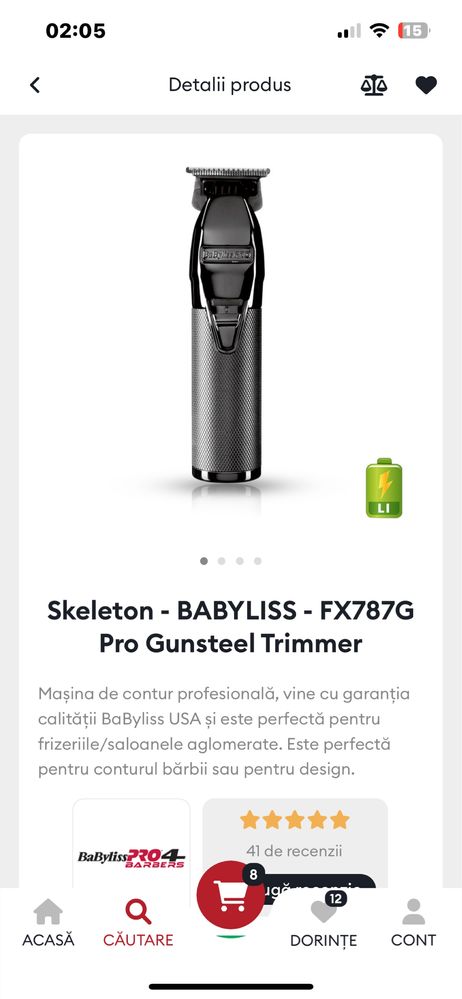 Masina de tuns BaByliss Skeleton FX787G pro gunsteel trimmer