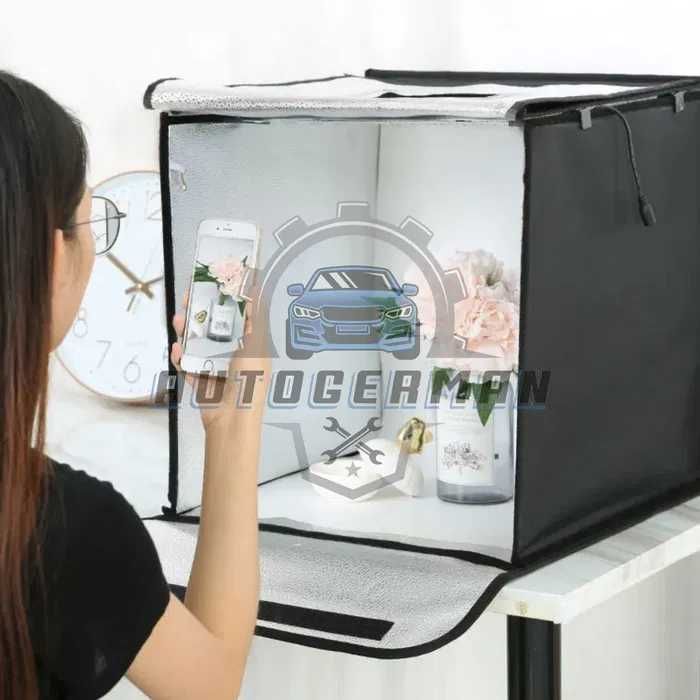 Cutie foto 40 cm cu iluminare, 5 fundaluri, alimentare si geanta