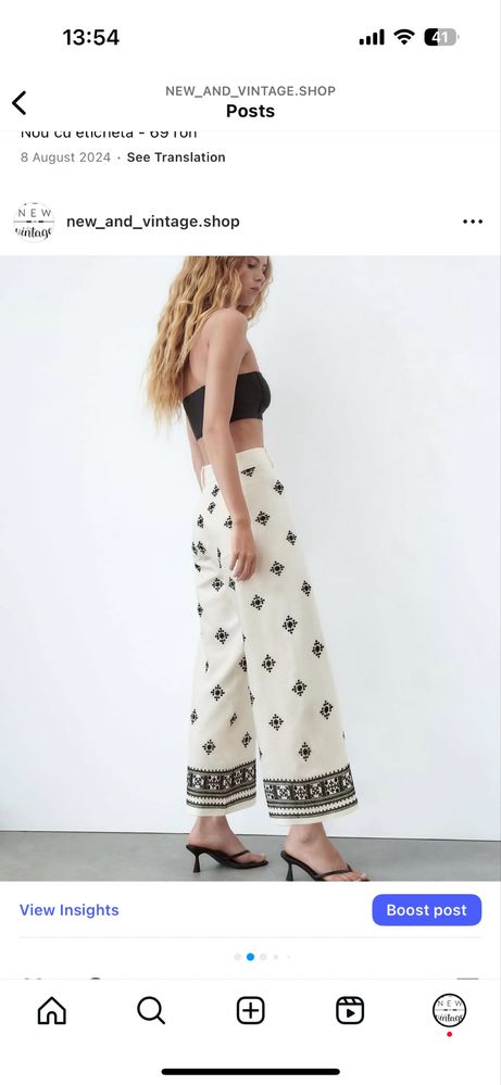 Pantaloni broderie Zara alb negru in vascoza