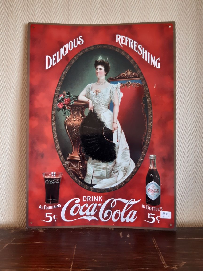 Reclama de colecție decorativa Coca-Cola pe metal cu malț pictat