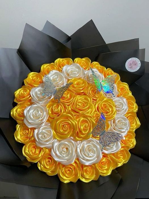 Лентадан букетлер. Букеты из атласных лент