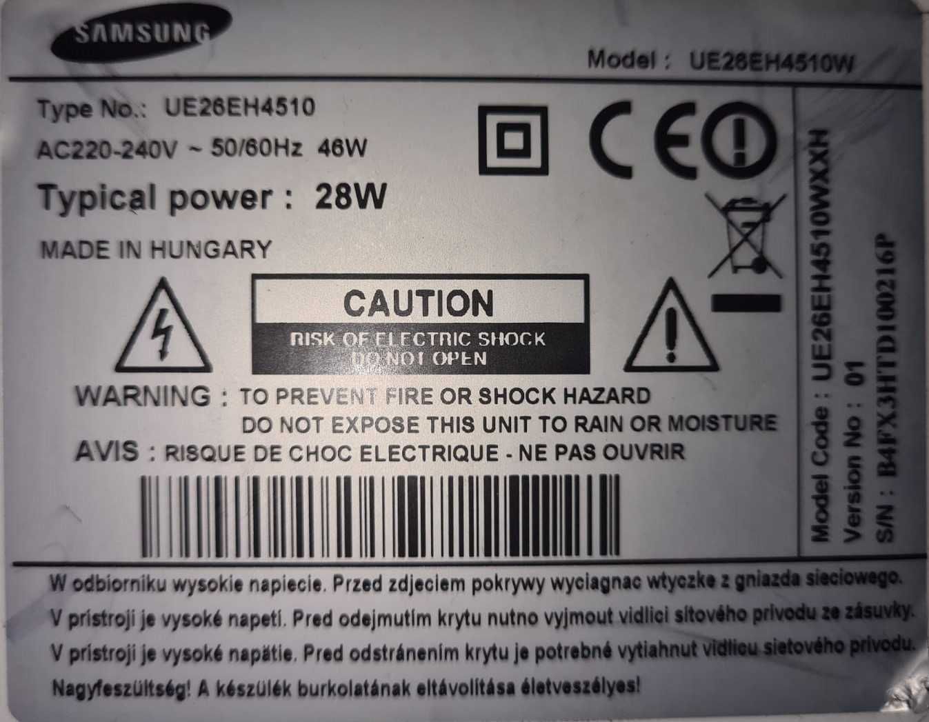 Placa baza, placa alimentare + ledurile = Smart Samsung UE26EH4510W