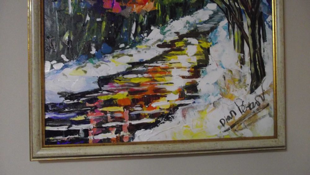 СТАРА картина - / Пейзаж - река на залез /- масло - Супер -