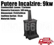 Soba Semineu Lemne Fonta 9kw Incalzire + LIVRARE GRATUITA