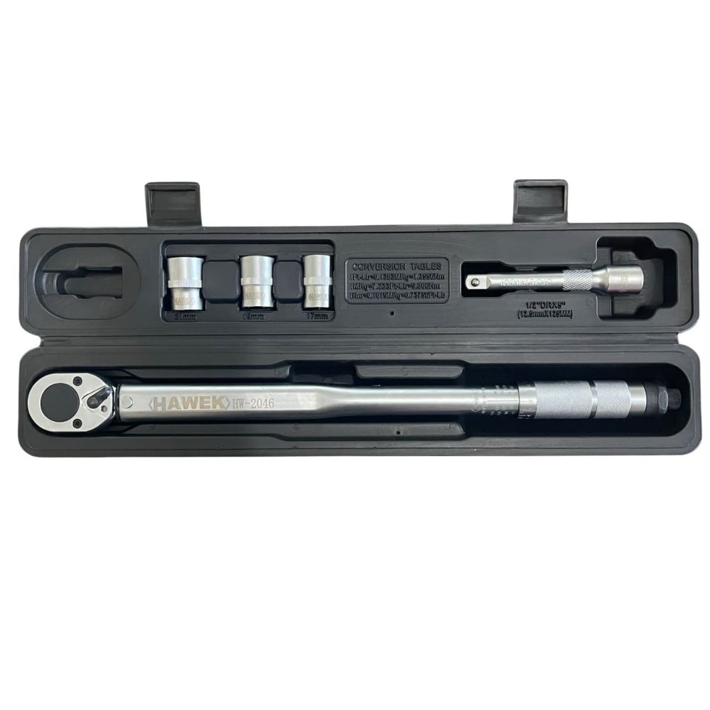 Динамометричен ключ 1/2" 28-210Nm, С ВЛОЖКИ И УДЪЛЖЕНИЕ , HAWEK