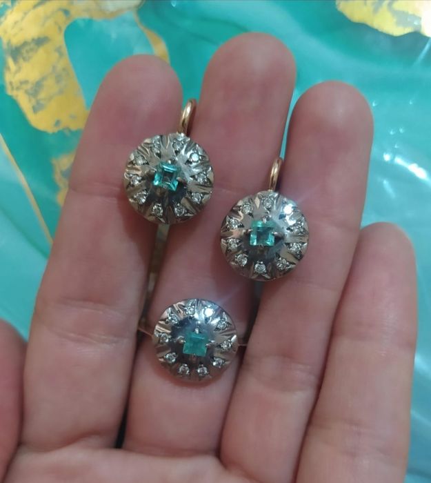 Золотой комплект с бриллиантом 583СССР