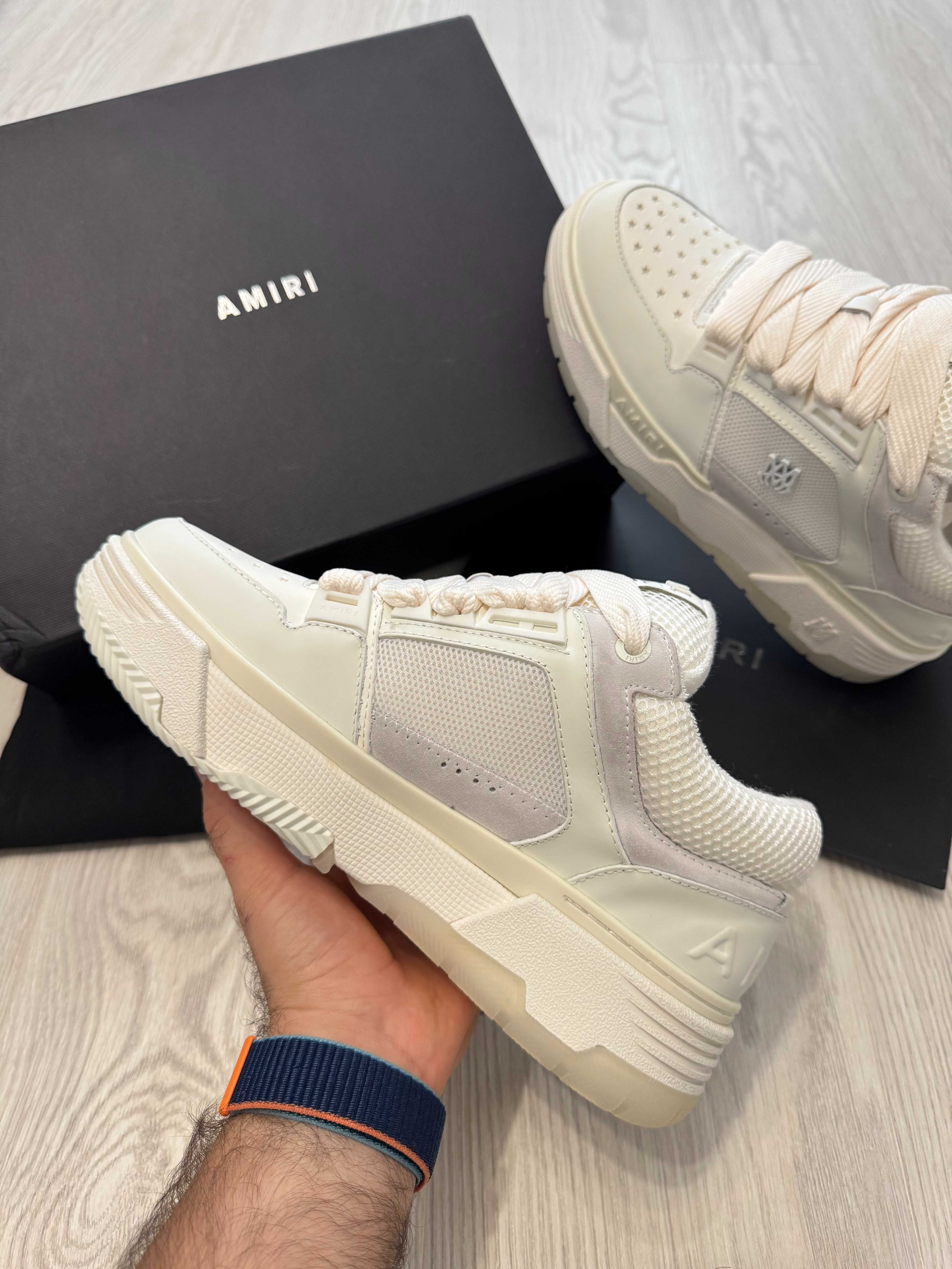Adidasi Amiri MA-1 Lace-Up Sneakers - White Premium din Piele - NOI