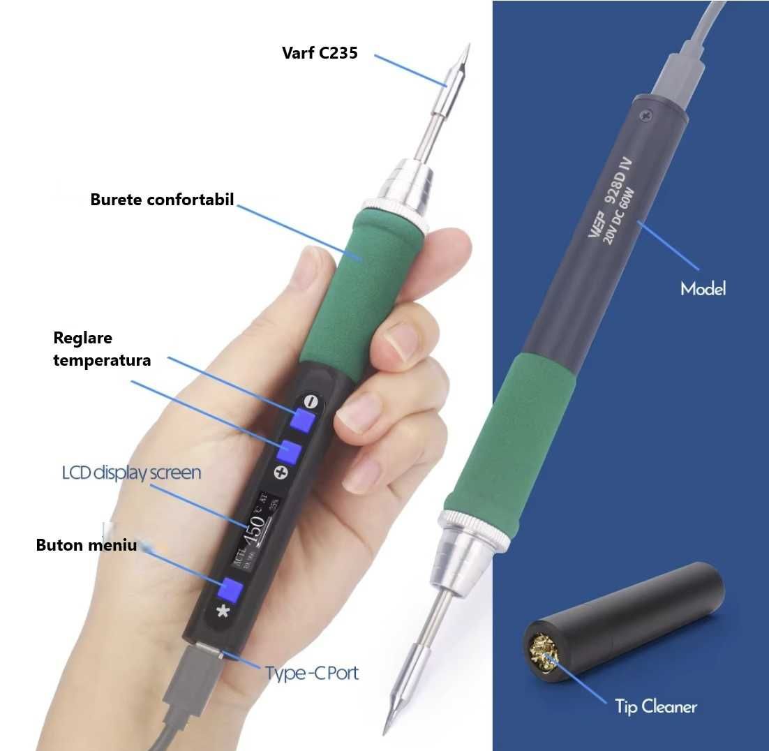 Letcon portabil profesional cu varfuri C235 JBC si port USB C