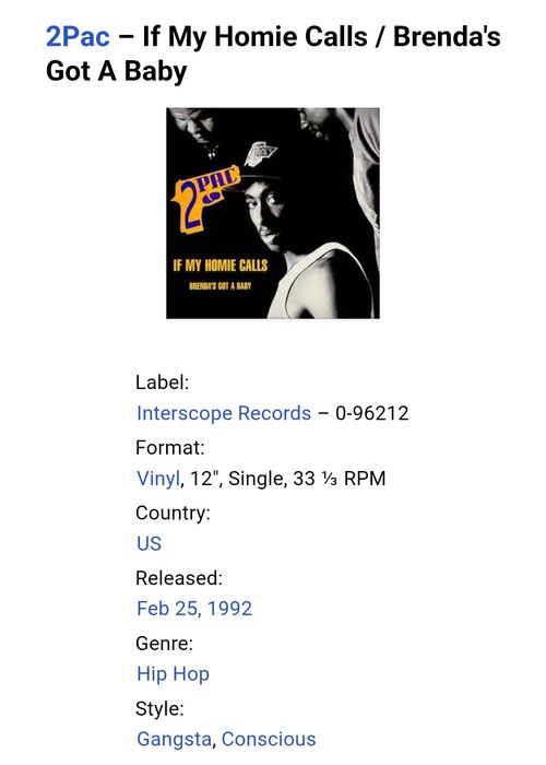 2Pac ‎– If My Homie Calls / Brenda's Got A Baby
Maxi Single 12
Издание