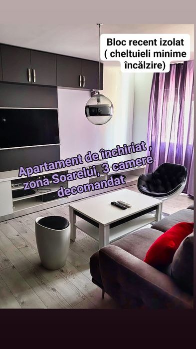 Apartament, 3 camere lux,  Soarelui de închiriat