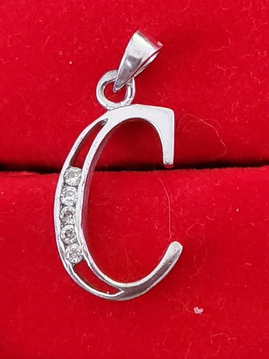 AG29, pandantiv argint 925, nou/marcat, mare, solid cu zirconii albe