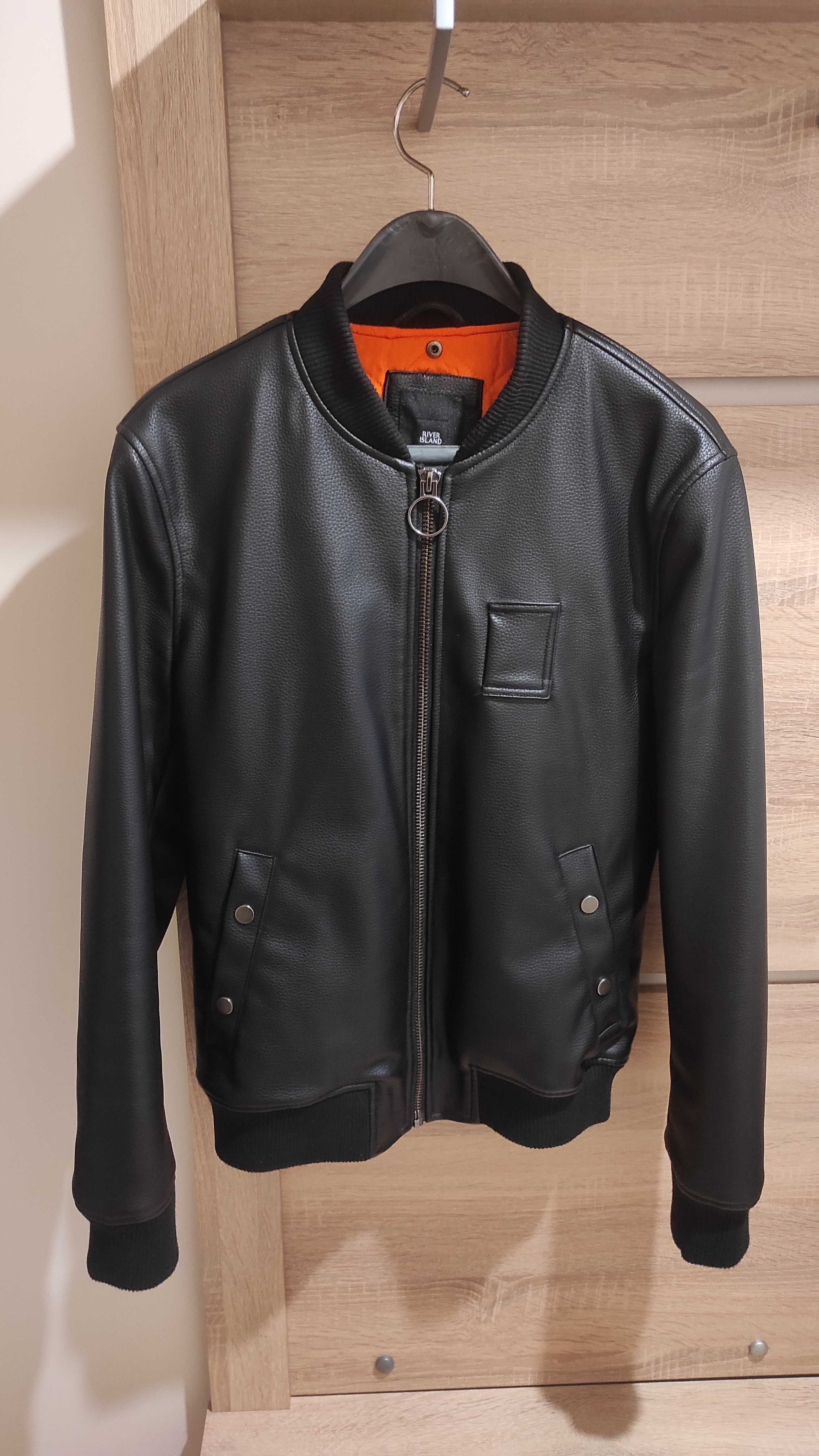 Kожен бомбър/яке River Island, размер S, черен цвят