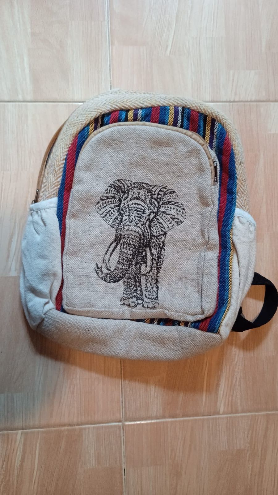 Rucsac dama cu desen elefant, material canepa/bumbac, Nepal