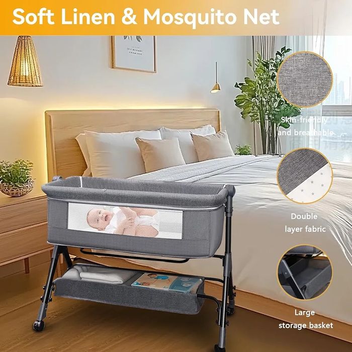 Бебешка кошара люлка за новородено сгъваема бебешки кош 3 в 1 светло с