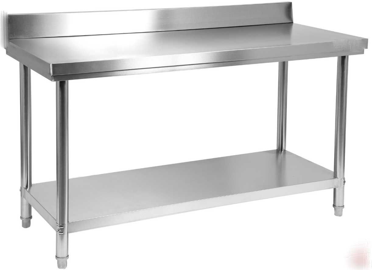 Masă Inox 1400x700x850 mm cu Rebord si Poliță Inferioară Demontabilă