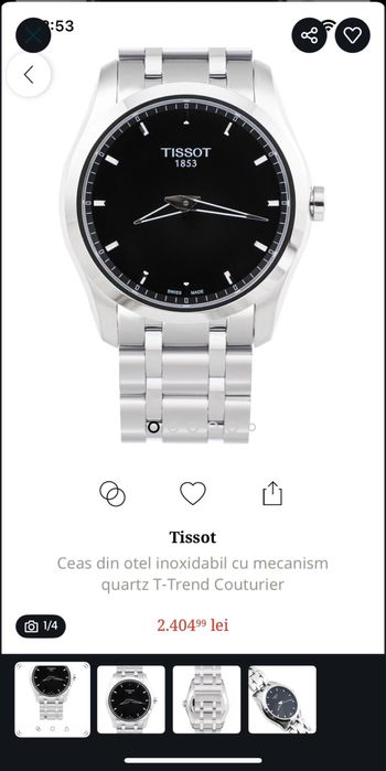 Ceas unisex Tissot 1853, T-Trend Couturier nou