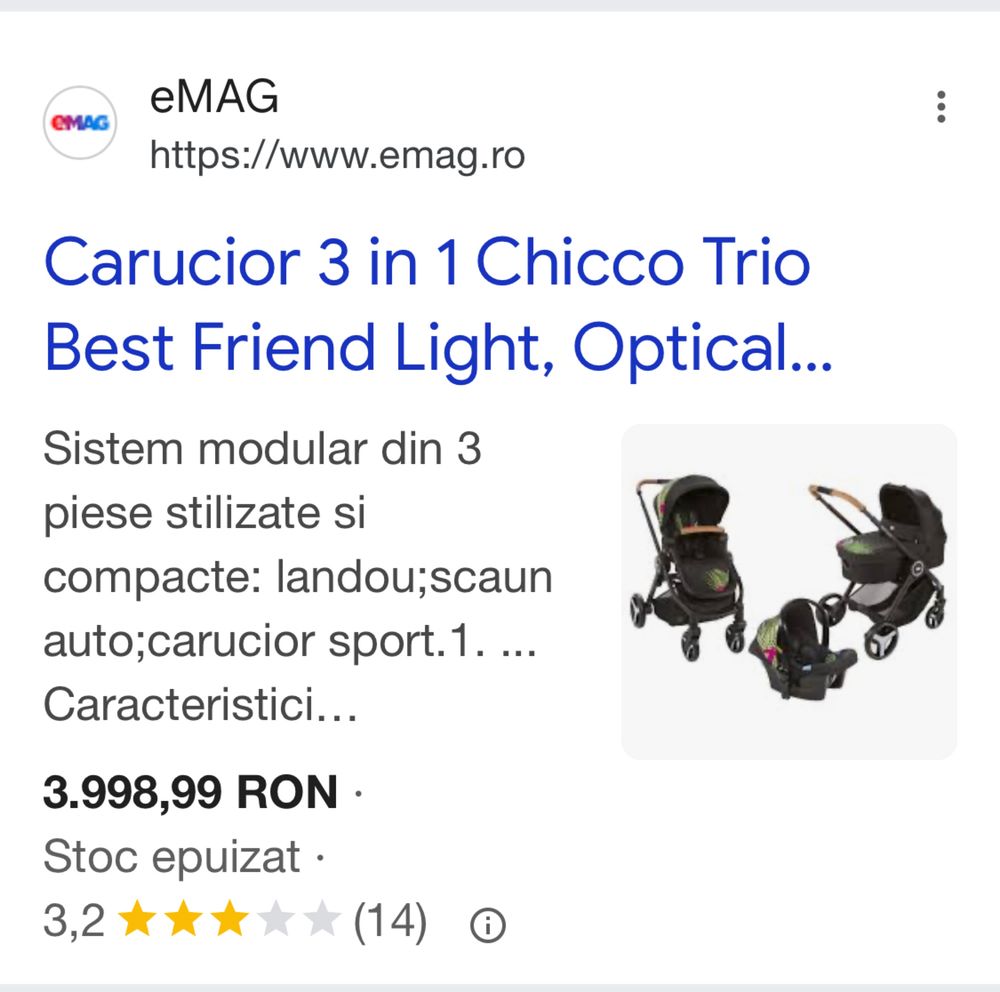 Vand carucior Chicco Jungle 3 in 1 in stare buna