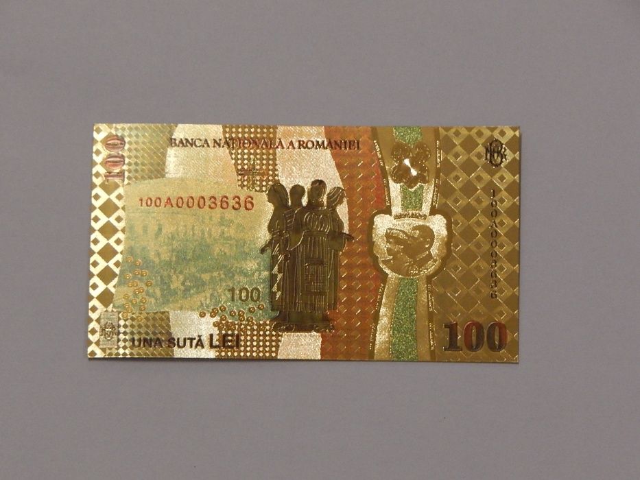 Bancnota 100 lei comemorativa din polimer placat cu aur 24k