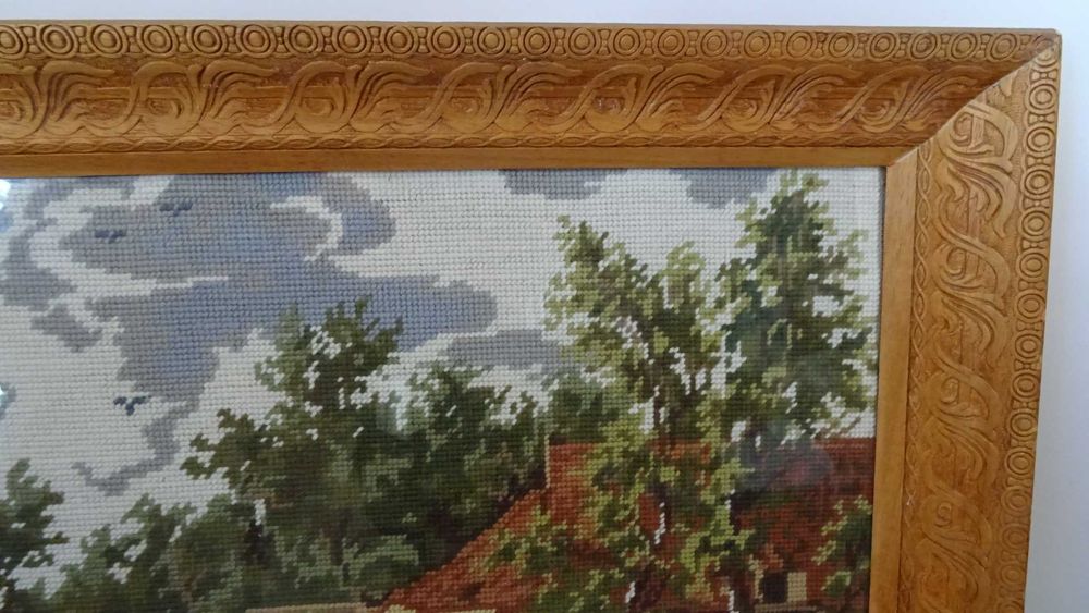 Гоблен,  „Воденицата “, със стъкло, дебел вълнен конец.