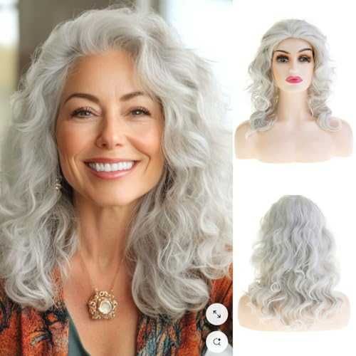 Нова коса Вълниста сива перука за парти косплей естествен вид комфорт