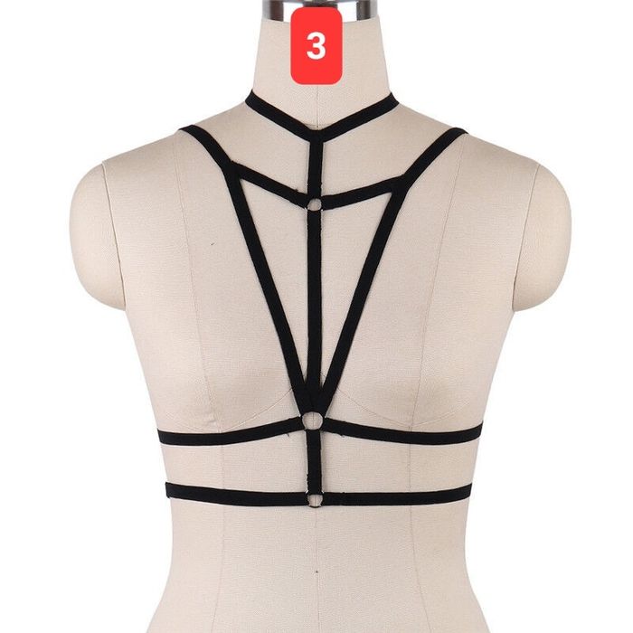 Bretele sutien decolteu decorative negru harness bra straps goth