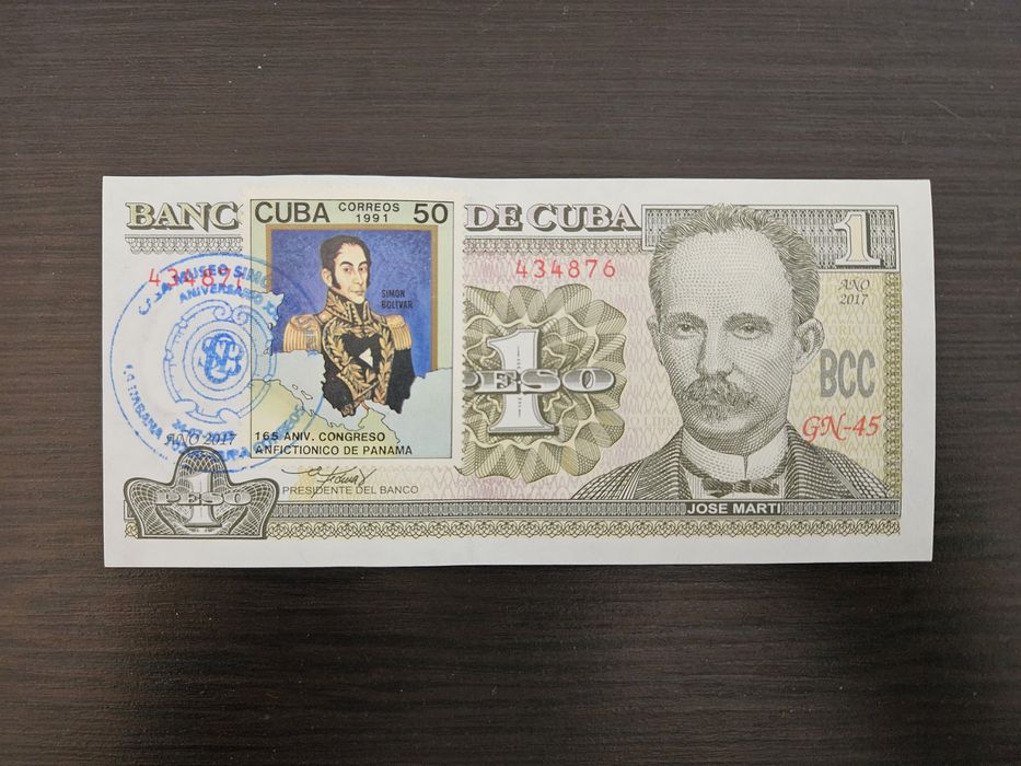Банкнота 1 песо от Куба с марка