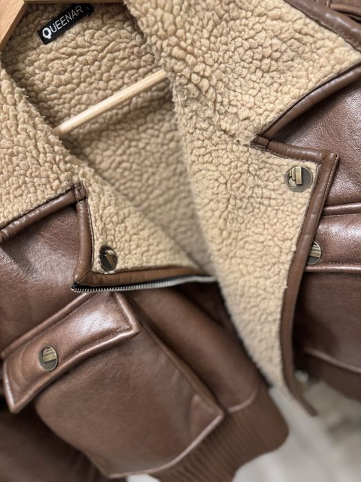 Кафяво кожено яке с пухена подпл