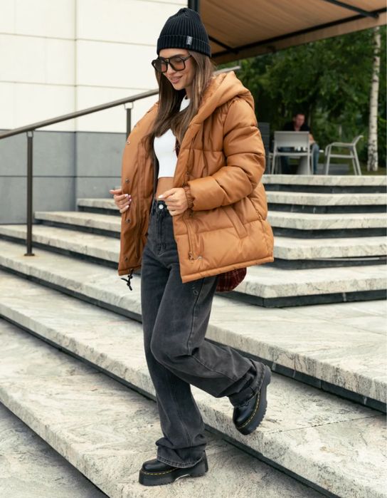 Зимняя куртка из экокожи