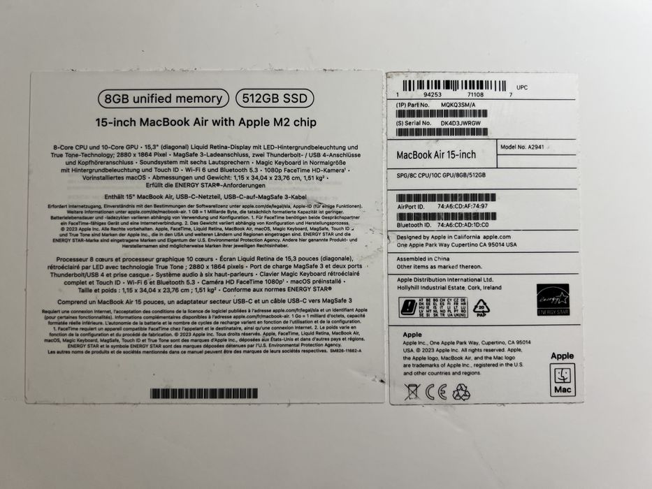 MacBook Air 15” M2 512 GB Silver – Nou, Full Box, Garanție 2026