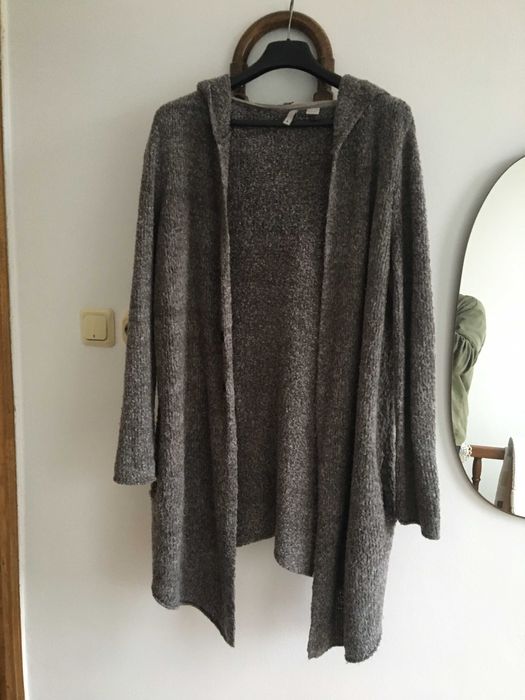 Дамско манто,марка H&M, букле, сив меланж, спортно-елегантно, размер L