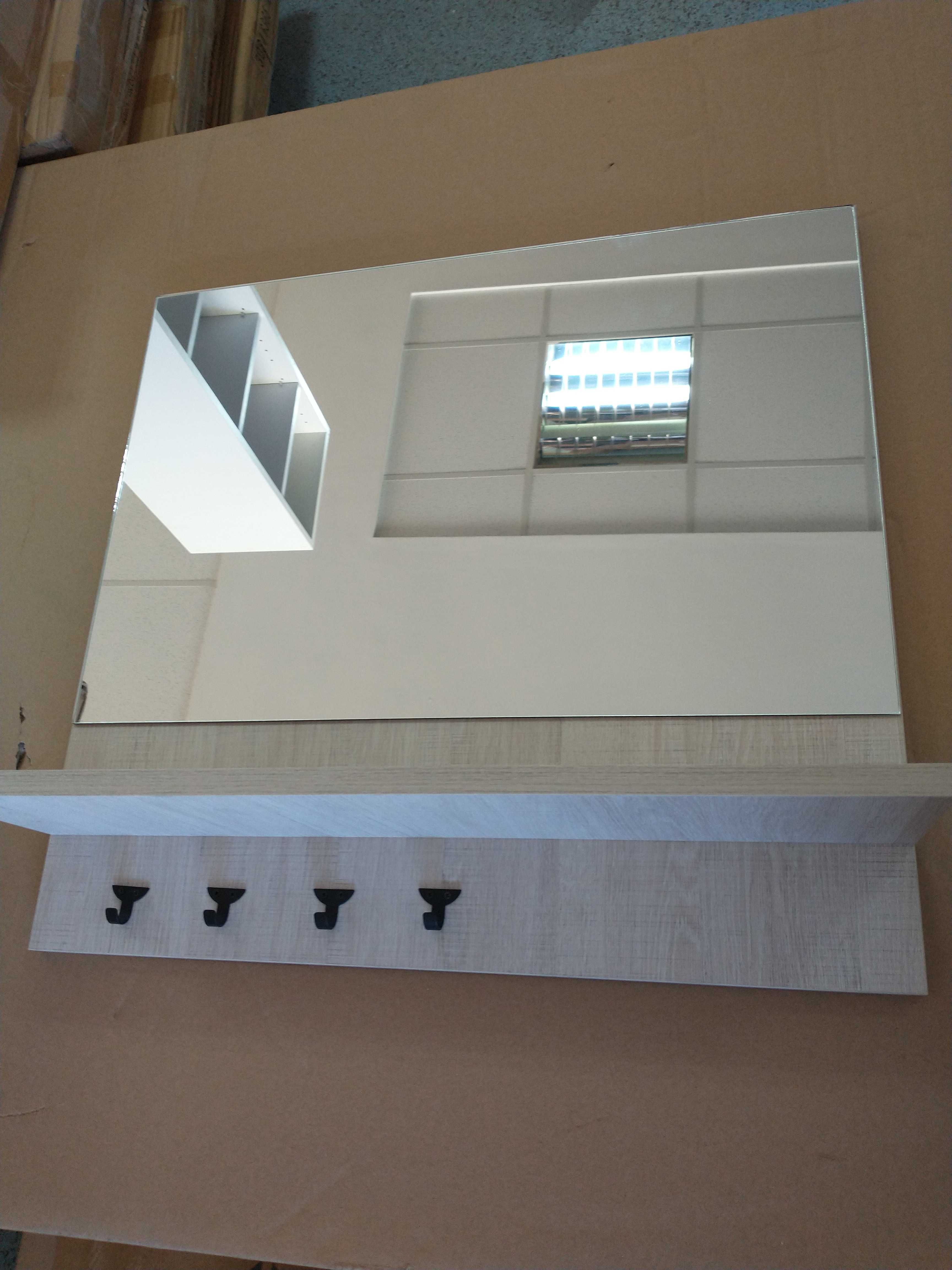 Огледало с етажерка с 4 закачалки за ключове за стена 60х57 см ПДЧ