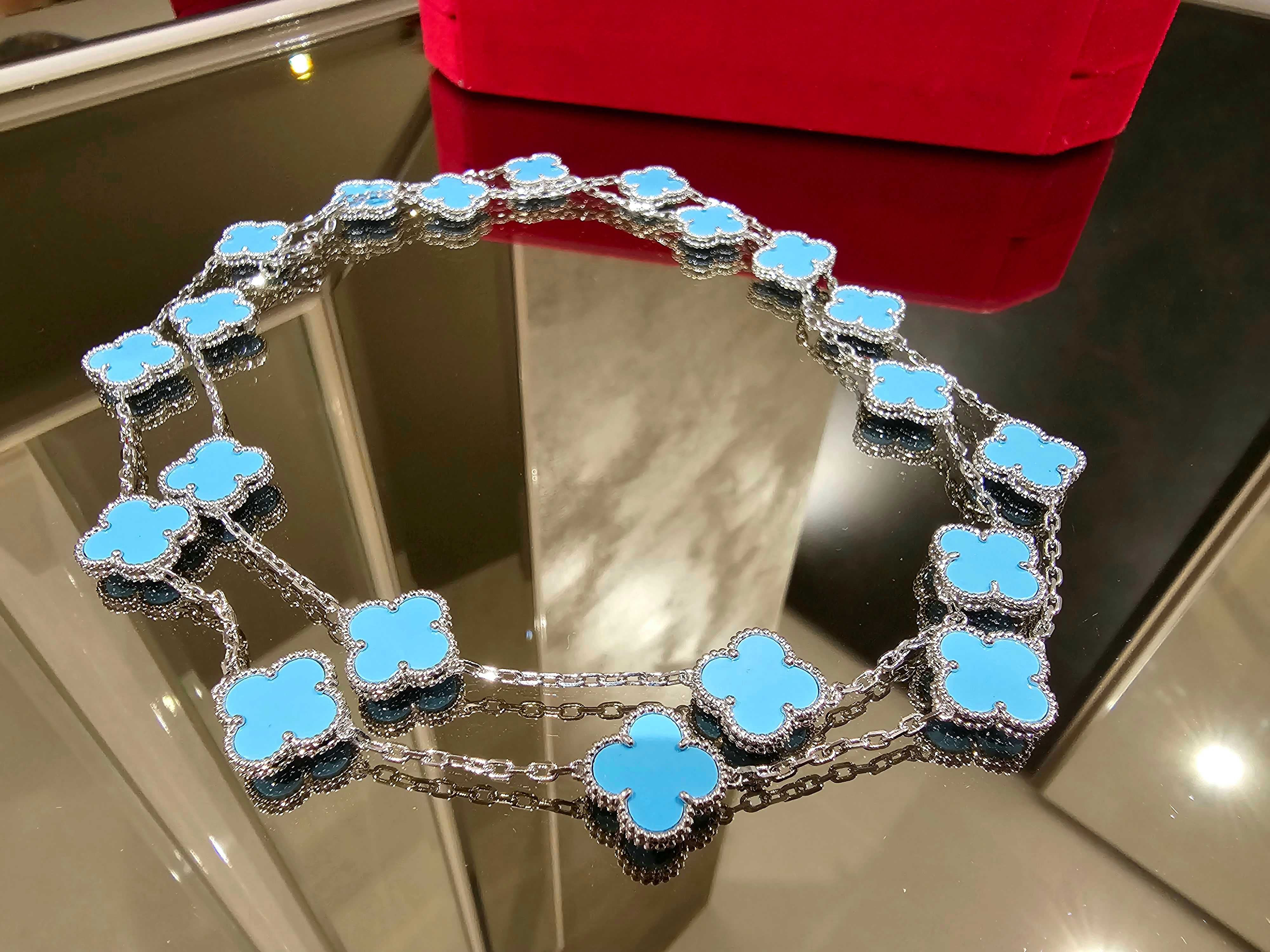 Van Cleef & Arpels VCA Silver Turquoise 20 Alhambra Дамско Колие