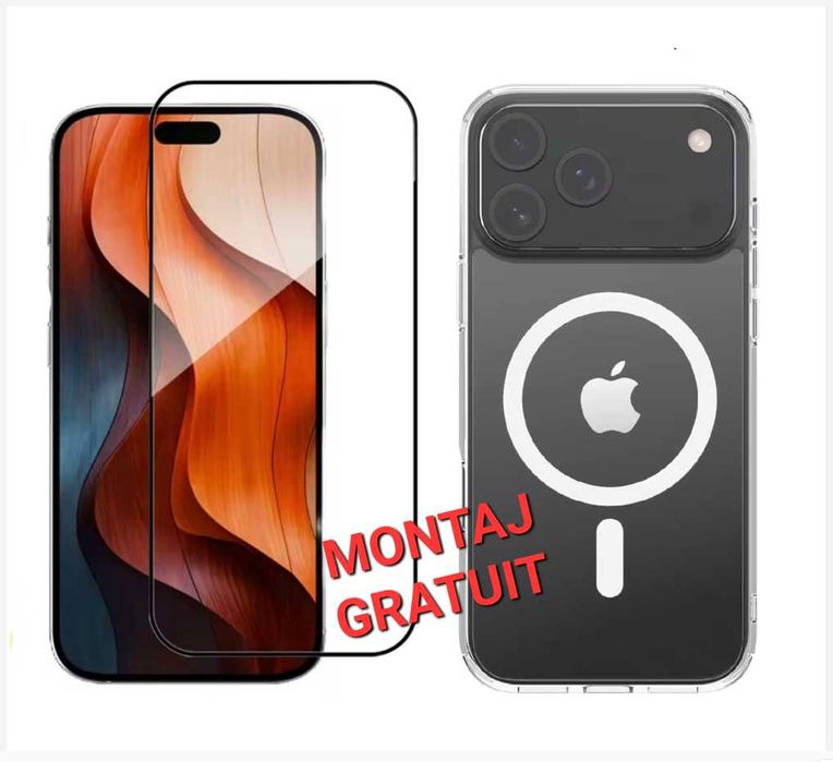 Set - Husa MagSafe + Folie de Sticla iPhone 12 14 15 16 17 Pro Max