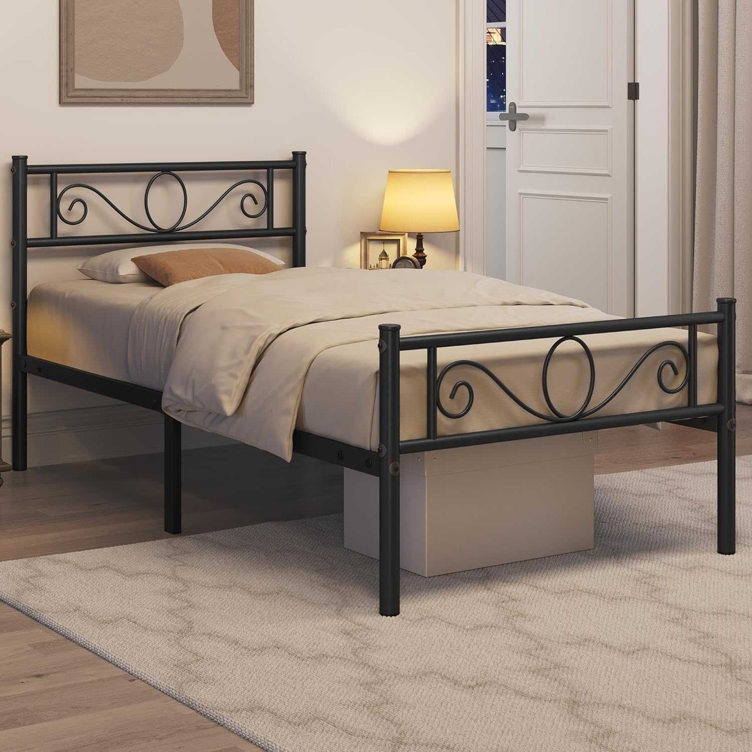 Cadru Pat metalic modern rezistent single |YT 615079 Black(90x190cm)