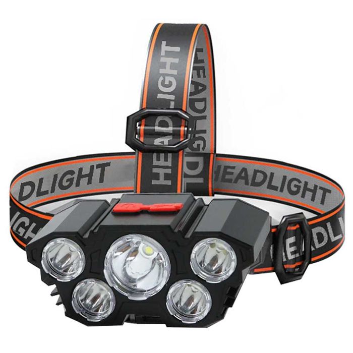 5 LED фенерче, челник, акумулаторно с вградена 18650 батерия, къмпинг