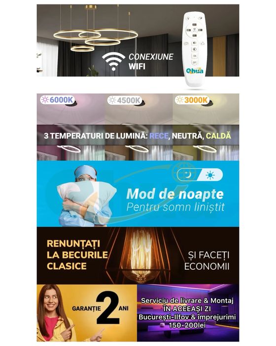 Lustre LED cu WiFi & Telecomanda