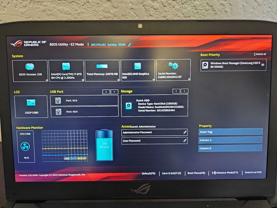 Laptop Gaming Asus RogStrix GL703G 17" I7-8750H, RTX 1050 TI 4GB, 24Gb